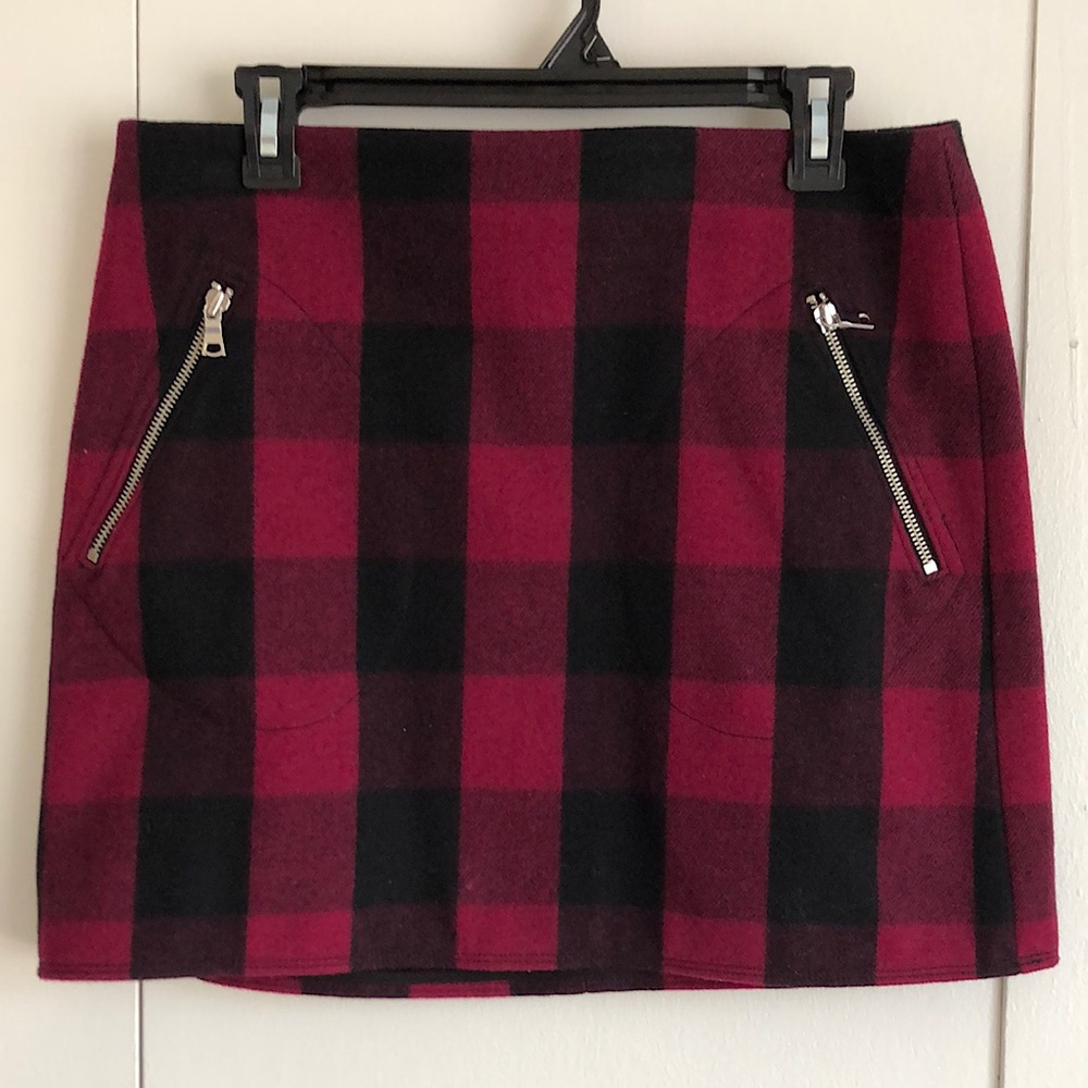 Gap Wool Blend Magenta/Black Plaid Skirt